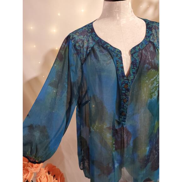 Anthropologie Fig & Flower Sheer Abstract Popover Blouse Top Plus Size 1X Artsy - Picture 5 of 11